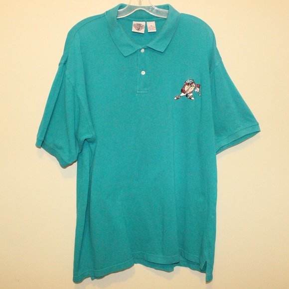 FREE*❤️vintage 1994 Tasmanian Devil men's golf polo shirt teal Acme Clothing Taz - Picture 4 of 5